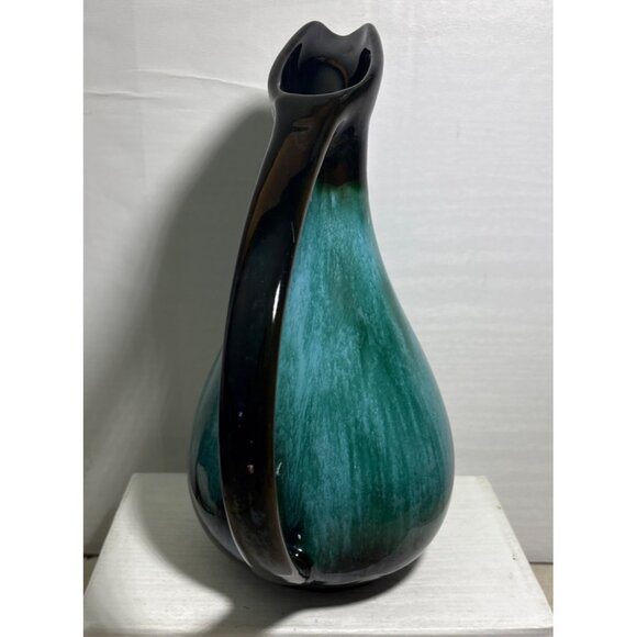 Blue Mountain Pottery Pitcher Vase Handled Green Black Drip Glaze 10" Canada MCM - Picture 2 of 9